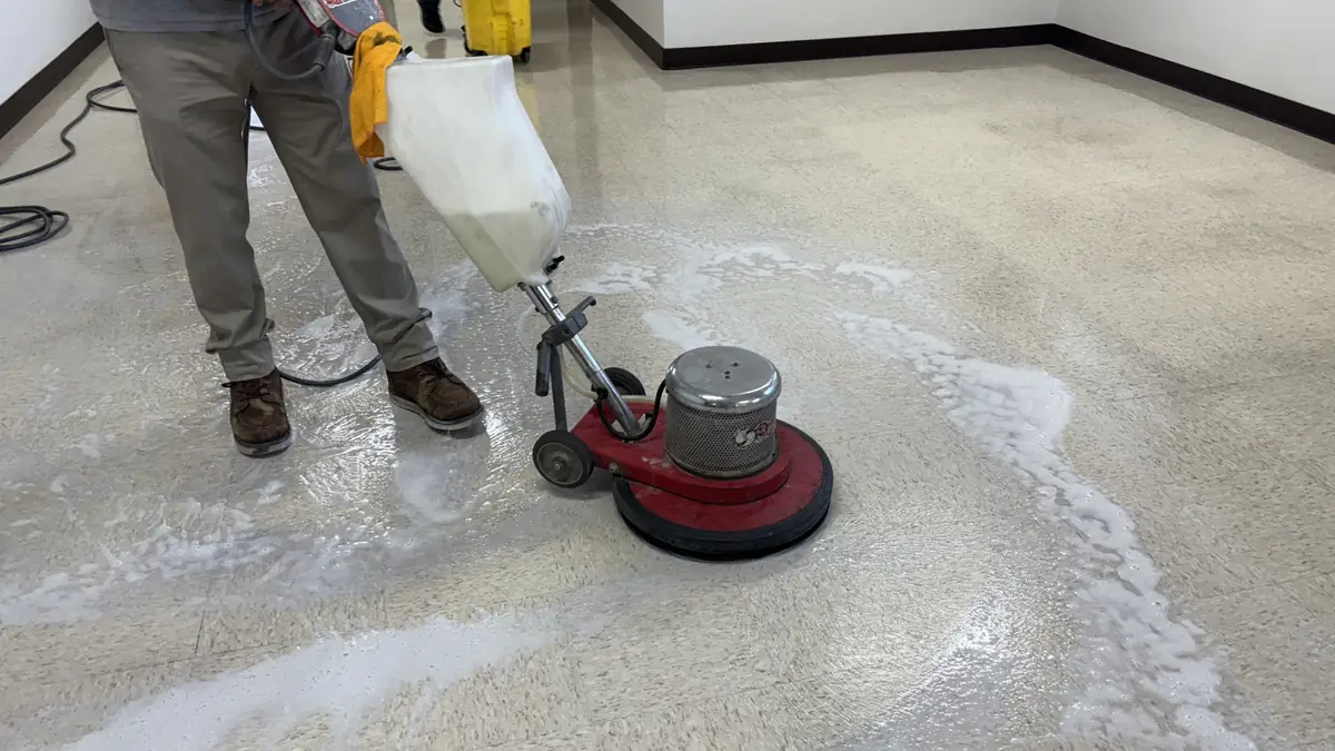 Stripping old wax from a commercial floor