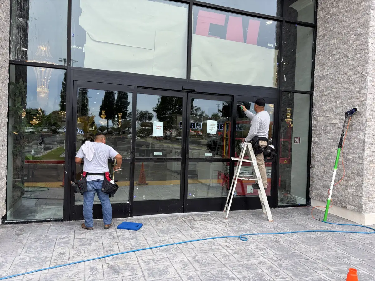 Cleaning new storefront glass