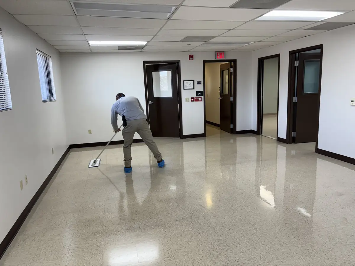 J&E technician finishing an office floor