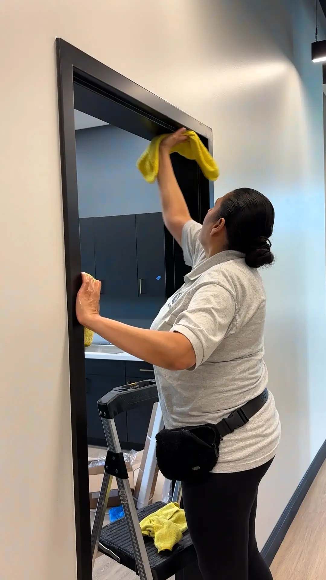 Wiping office door frames