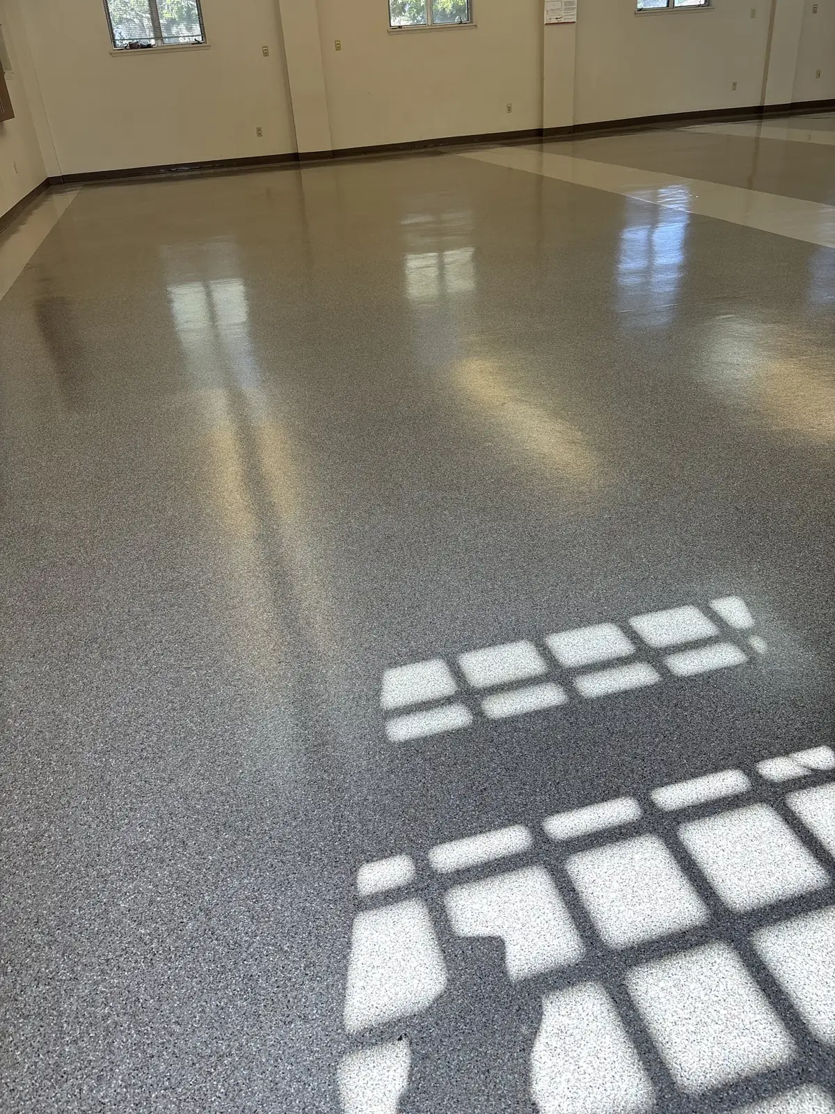 Freshly waxed commercial floor